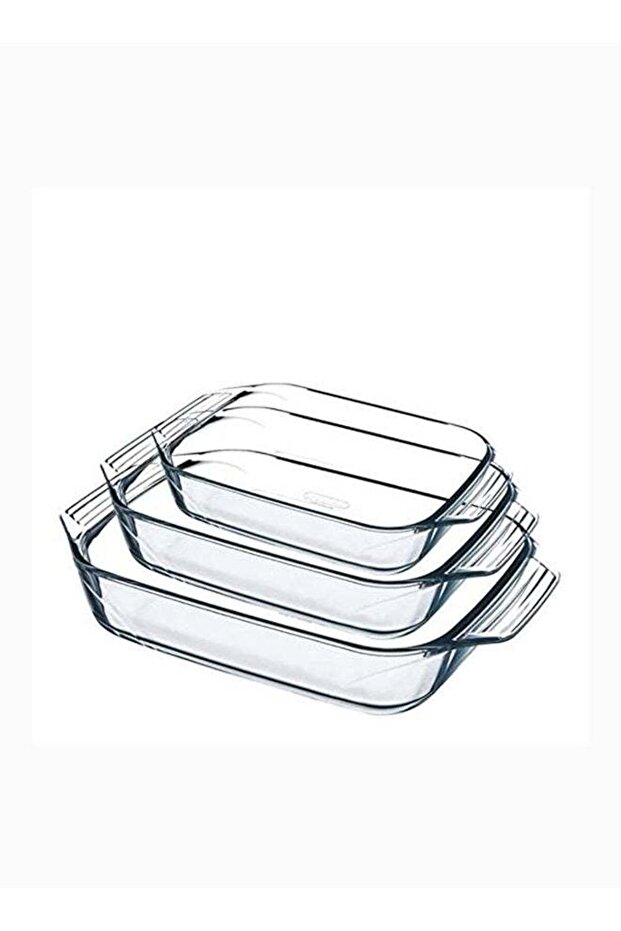 Daily Set Of 3 Rectangular Roasters 1.8L(31x20x6cm)+2.7L(35x23x6cm)+3.7L(39x25x7cm) Clear