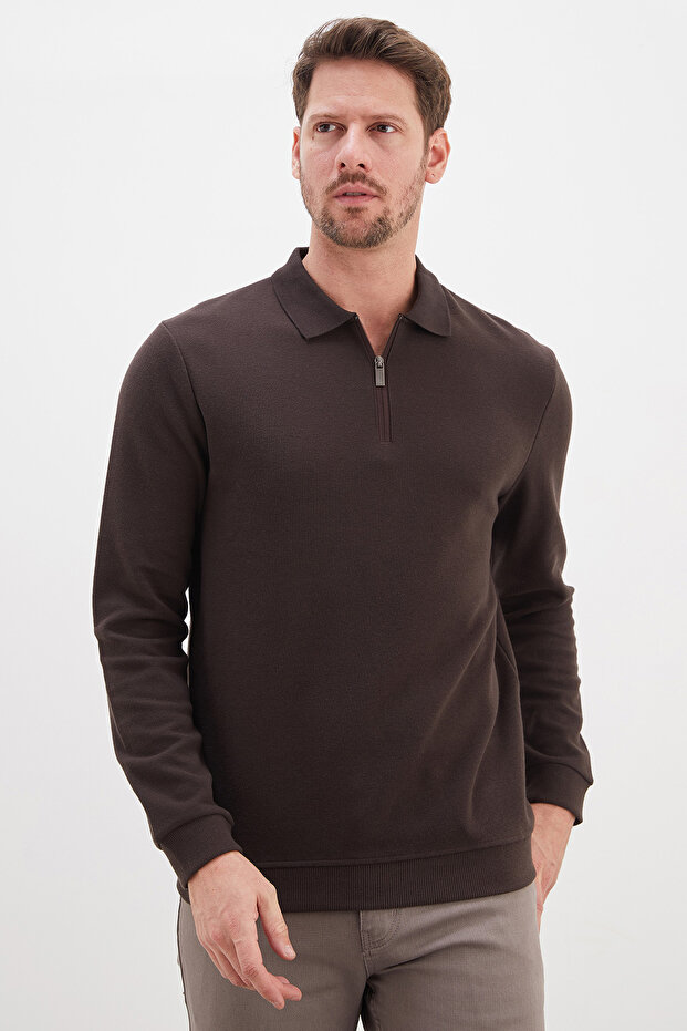 Ribbed Polo Collar Half-Zip Thessaloniki Knitted Sweatshirt