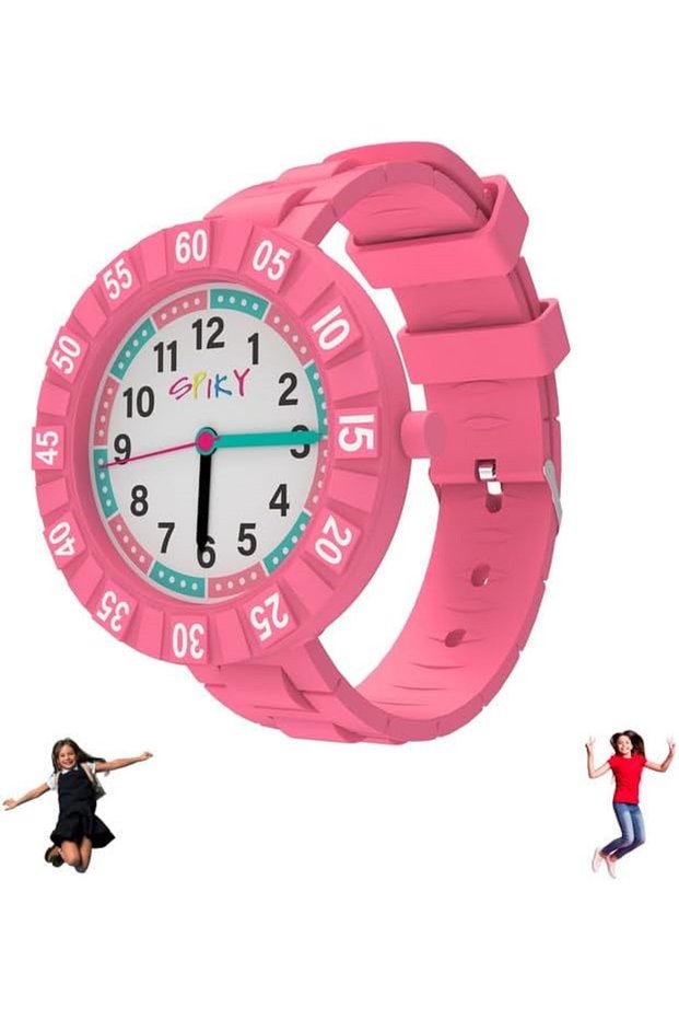 Round Stylish Analog Watch for Kids Rotating Bezel, Separate Minutes Display 30M Water Resistant Textured & Soft Silicone Strap-Pink