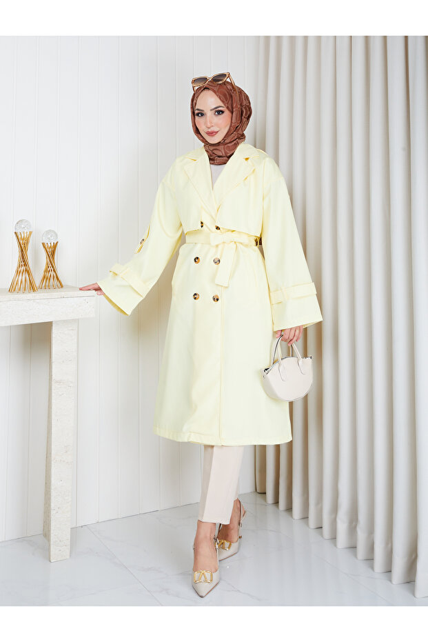 Women's Long Draped Belted Oversized Trench Coat
