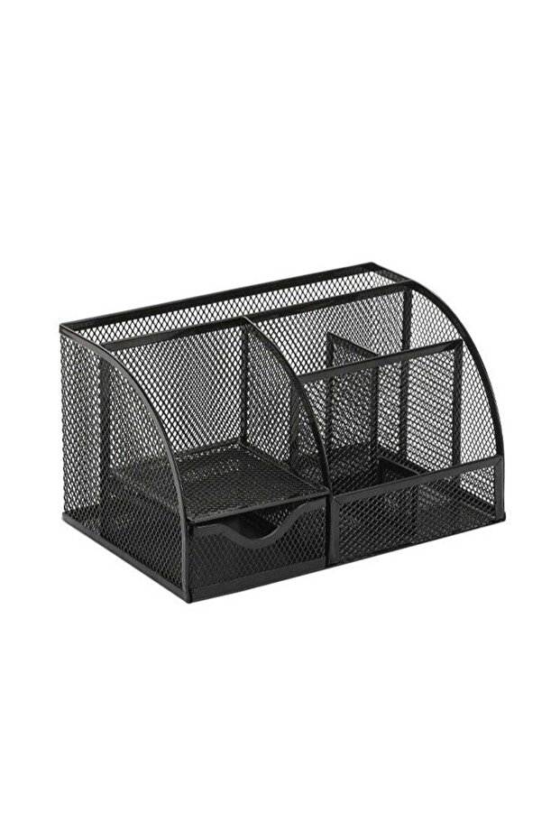 Metal Mesh Desk Organizer 7 Compartment with Drawer for Office and Home Use, Stationery Pen Holder for Students and Workers