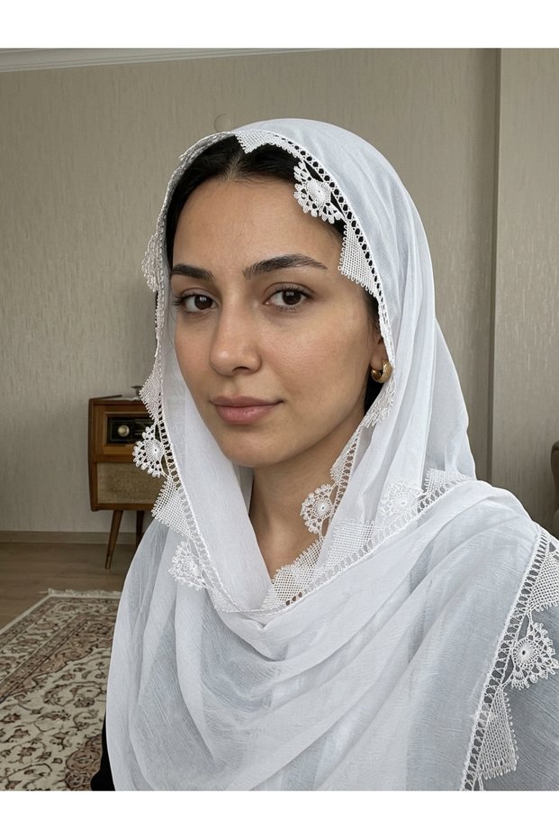 Needlework White Color Prayer Coverlet