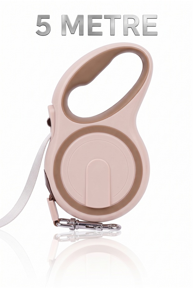 5 Meters 20 kg Automatic Retractable Dog Leash - Safety Locking Ribbon Leash Beige
