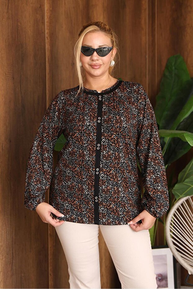Plus Size Gilded Blouse with Button Detail