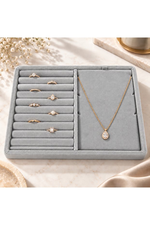 Velvet Jewelry Organizer and Presentation Tray 18X24 cm – Jewelry Stand with Compartments for Rings, Necklaces, and Chains, for Jewelry Store and Home Use