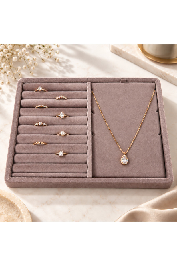 Velvet Jewelry Organizer and Presentation Tray 18X24 cm – Jewelry Stand with Compartments for Rings, Necklaces, and Chains, for Jewelry Store and Home Use
