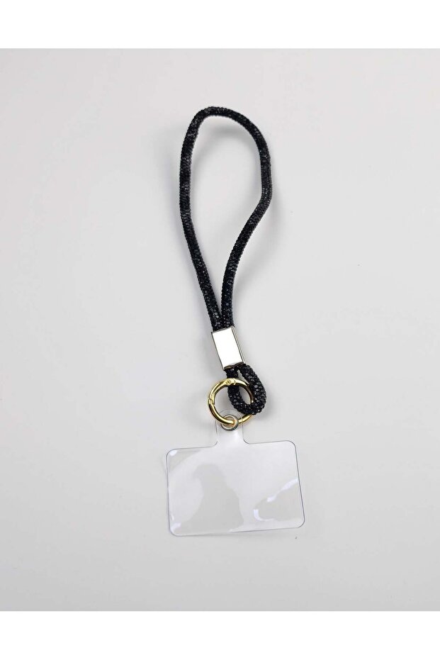 Women's Rinbw Crystal Stone Black Phone Wrist Strap, Keychain and Charm