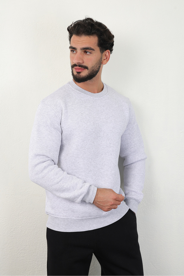 Men's 3 Thread Threaded Crew Neck Winter Sweatshirt with Fleece Inside