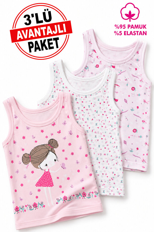 Girl's Cotton Lycra Colorful Undershirt 3-Pack 5266