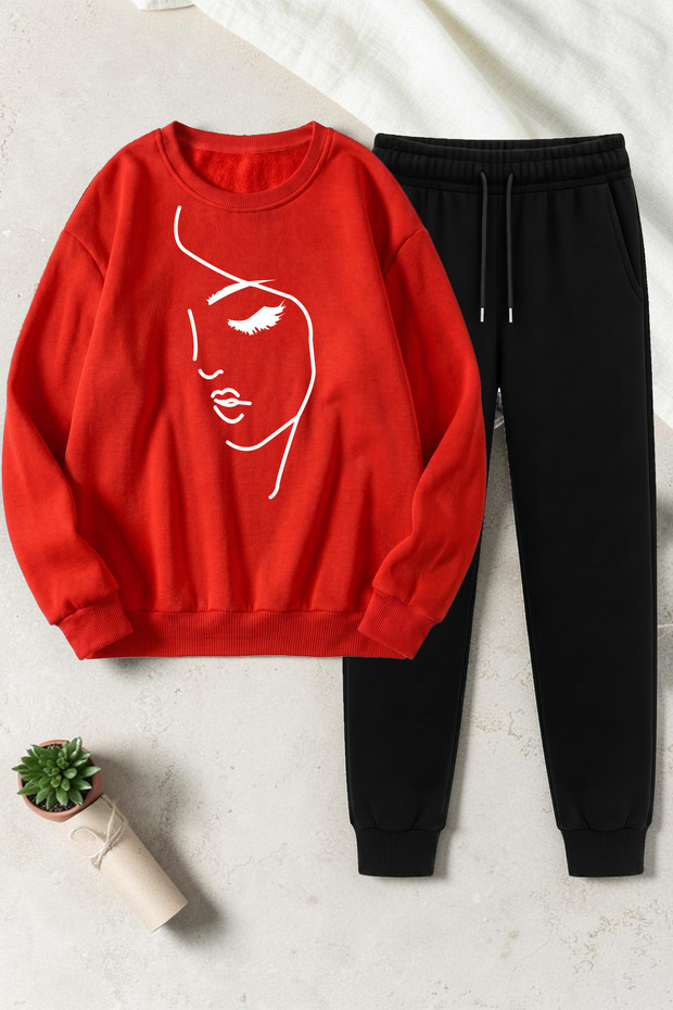 Unisex Silhouette Printed Crew Neck Sweatshirt - 2-Piece Tracksuit Set