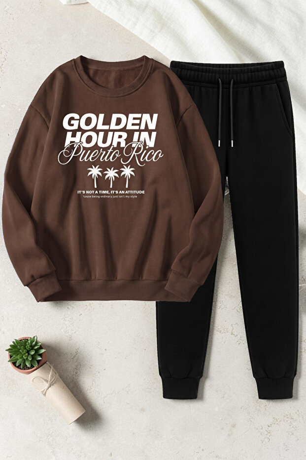 Unisex Golden Hour Printed Crew Neck Sweatshirt - 2-Piece Tracksuit Set