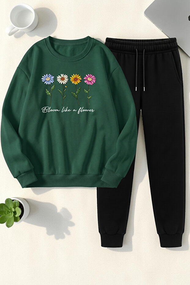 Unisex Bloom Daisies Crew Neck Sweatshirt - 2-Piece Tracksuit Set