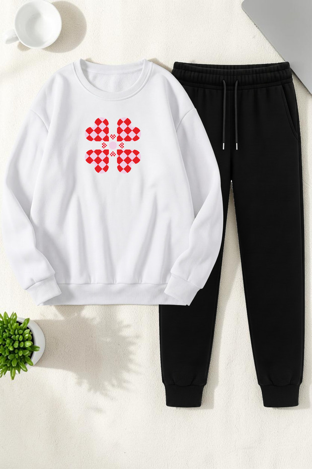 Unisex Yoncakalp Printed Crew Neck Sweatshirt - 2-Piece Tracksuit Set