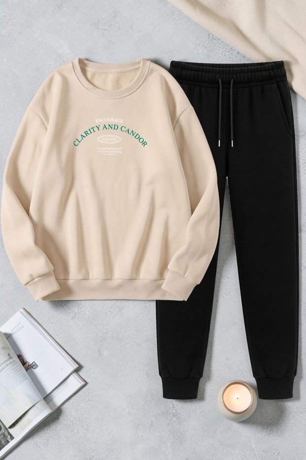 Unisex Clarıty and Candor Printed Crew Neck Sweatshirt - 2-Piece Tracksuit Set