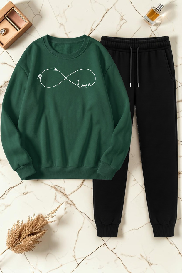 Unisex Infinite Love Printed Crew Neck Sweatshirt - 2-Piece Tracksuit Set