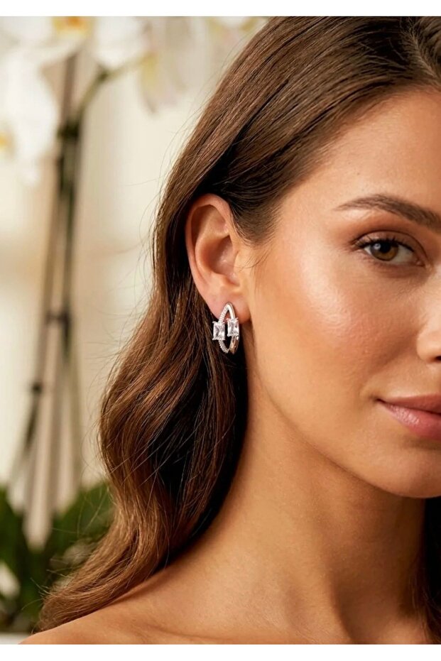 Zircon Stone Silver Color Spiral Model Steel Earrings