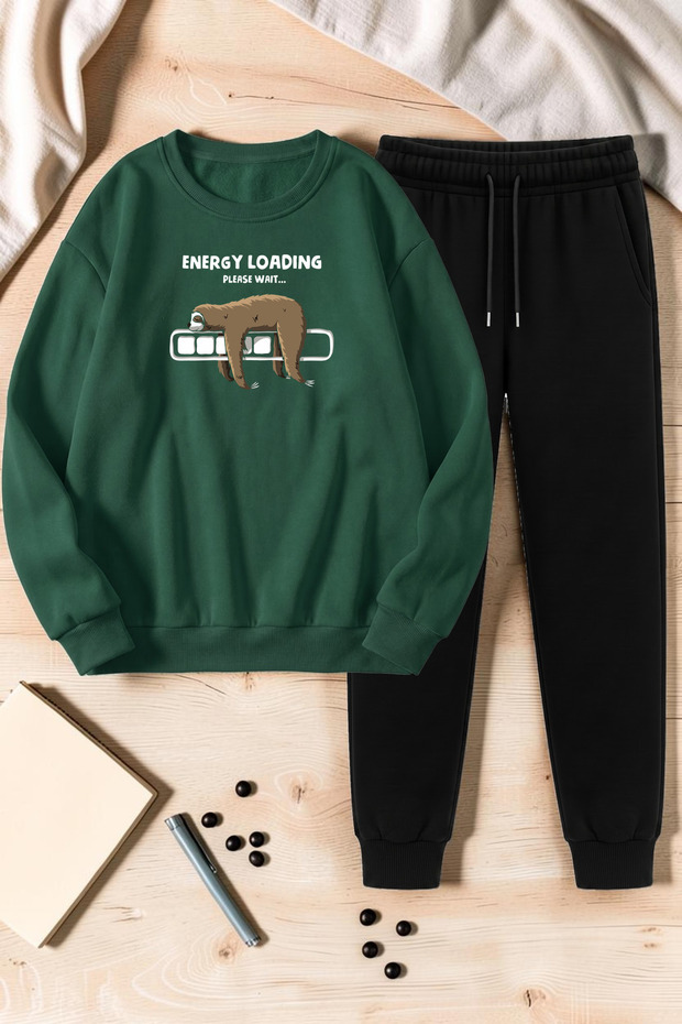 Unisex Energy Loading Printed Crew Neck Sweatshirt - 2-Piece Tracksuit Set