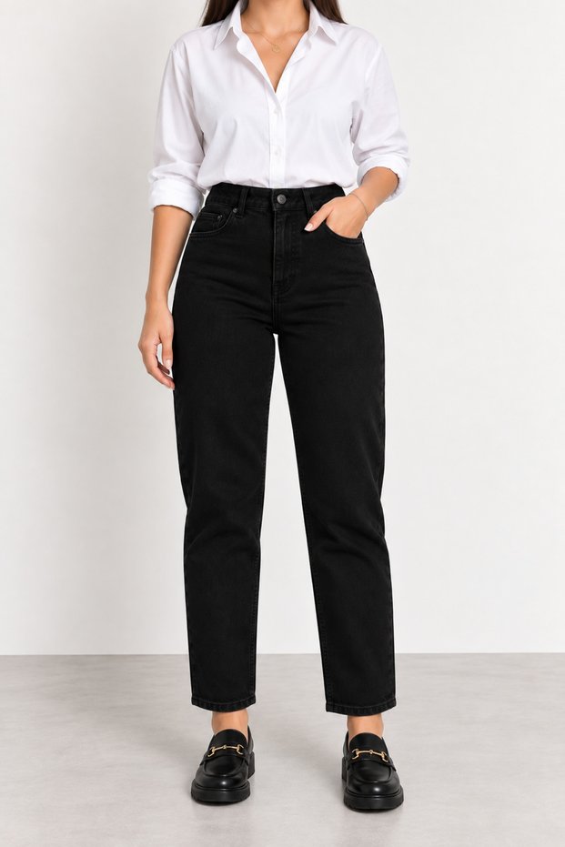 Bella Women's Black Mom High Waist Lycra Jean Jeans