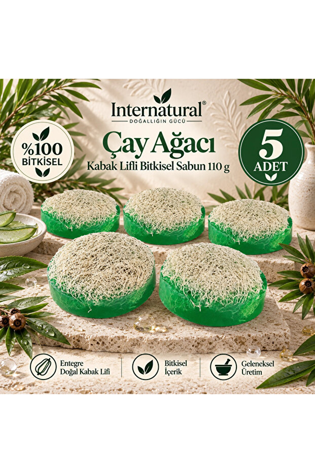 Internatural Tea Tree Pumpkin Fiber Herbal Soap 5 Pack (5 X 110 g)