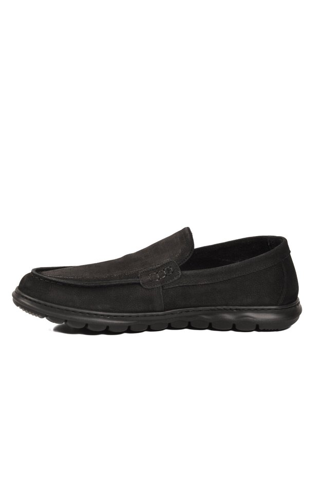 Black Nubuck Genuine Leather Anatomical Sole Men's Casual Shoes Loafer M732