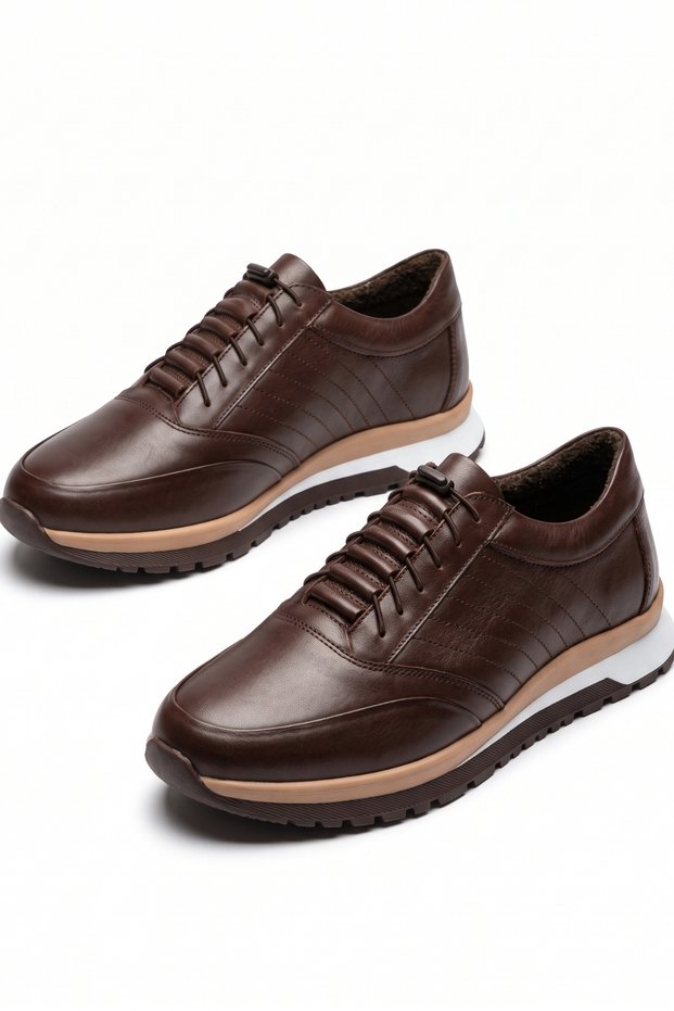 100% Genuine Leather Brown Elastic Comfortable Casual Men's Shoes Luass30Al0065
