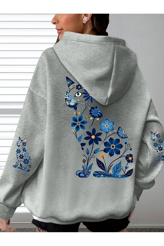 Unisex Sleeve Printed Hooded Kangaroo Pocket Comfortable Fit Regular Cut Sweatshirt