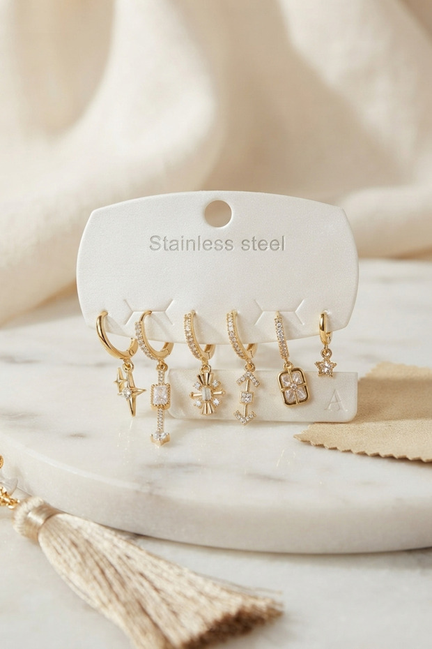316L Steel Gold Color Geometric Figure Women's Earring Set