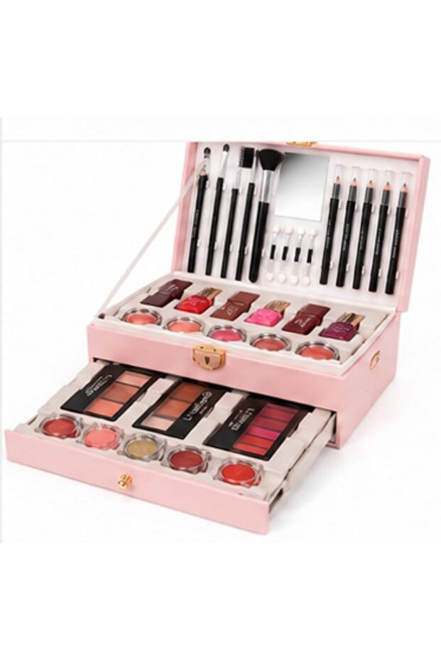 Livongo 53-Piece Pink Makeup Kit for Women – Complete Professional Makeup Set with Eyeshadow, Blush, Lipstick, Eyeliner, Lip Pencil, Brushes & Mirror – Beauty Makeup Gift Set
