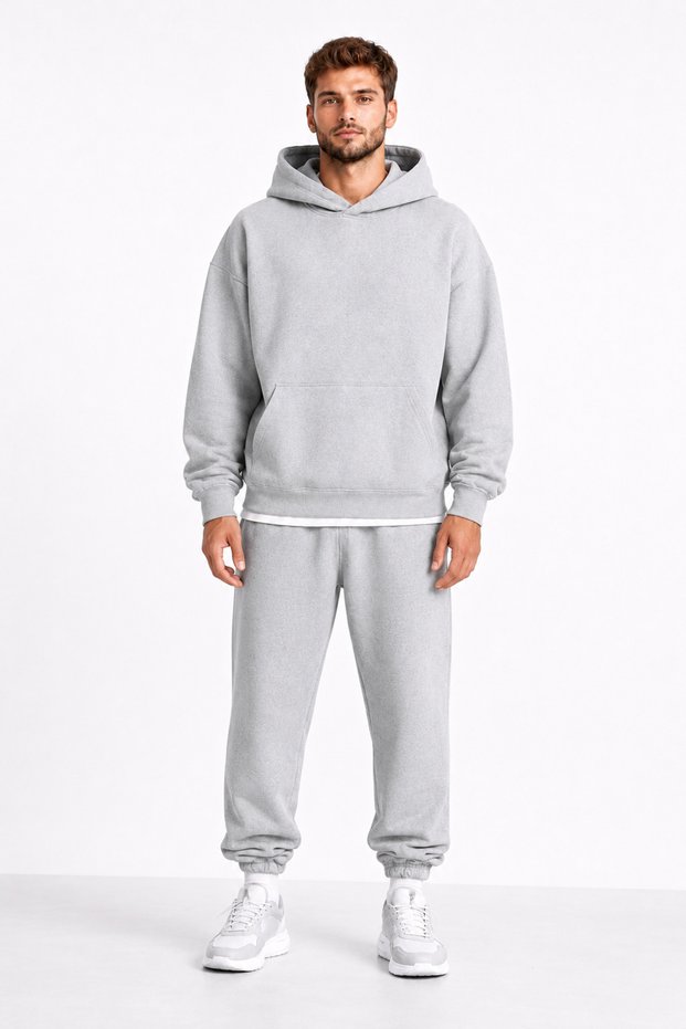 Men's Oversize Hooded Tracksuit Set Comfortable Fit Daily Basic Jogger Top and Bottom Set