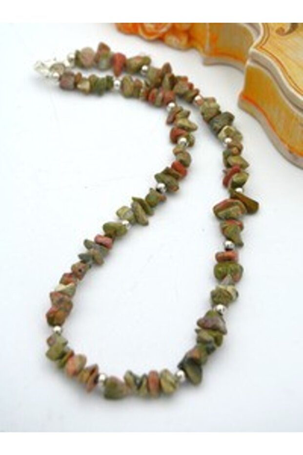 Unakite Natural Stone Necklace - Green -