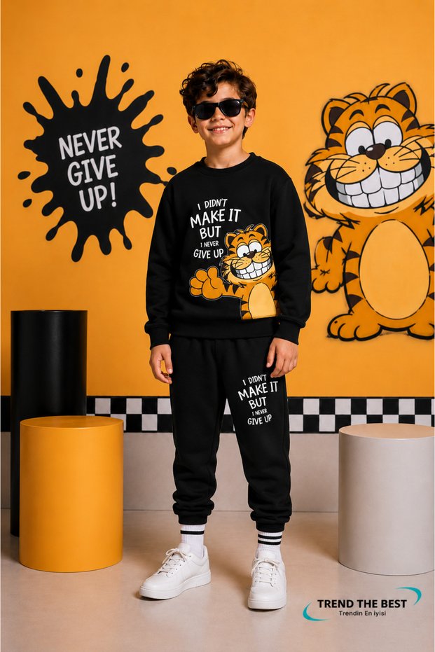 Winter Unisex Black Tracksuit, Black Sweat Top and Bottom Set
