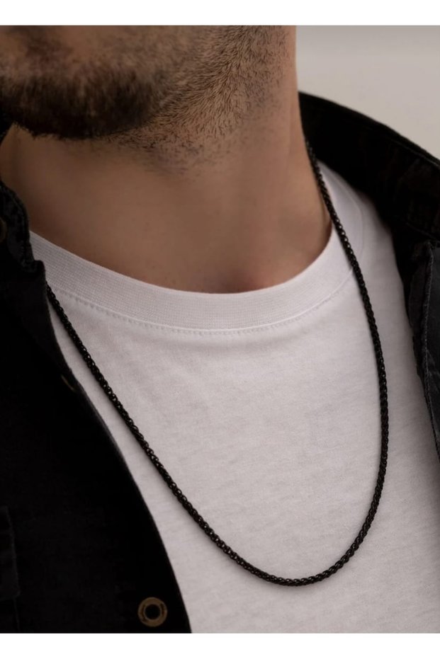 Black Steel Spike Chain Men's Necklace - Spiga Weave Anti-Tarnish Anti-Allergic Unisex Necklace