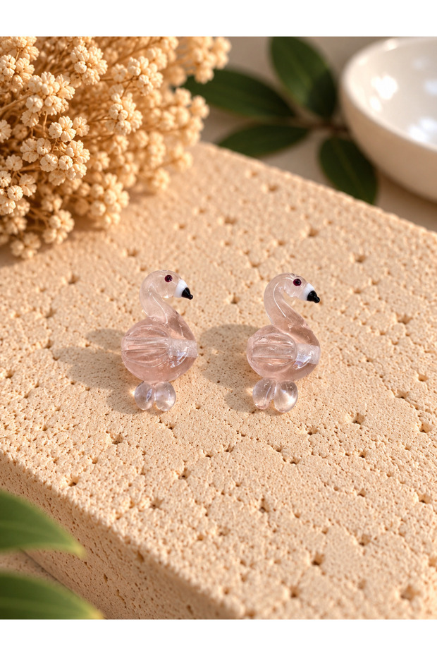 Handmade Murano Glass Transparent Pink Flamingo Beads (2 Pieces)