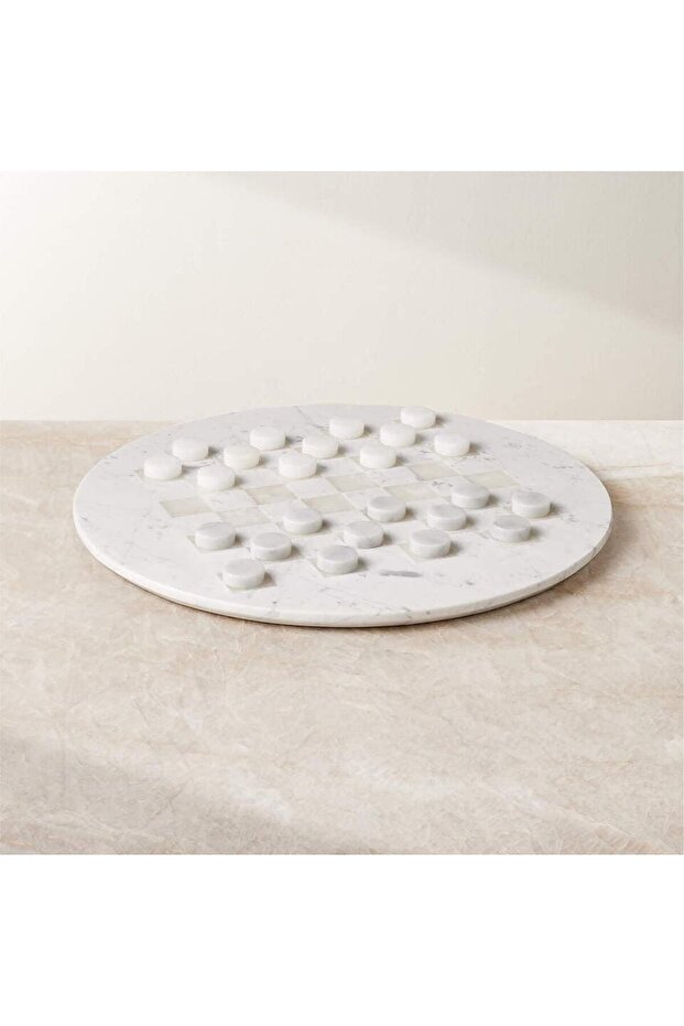 Circulus White Alabaster Stone and Marble Checker Set
