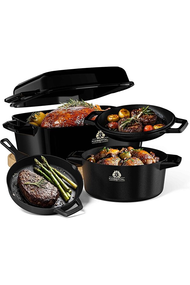 3 Piece Cast Iron Kitchenware Set, Skillet, Casserole and Frying Pan