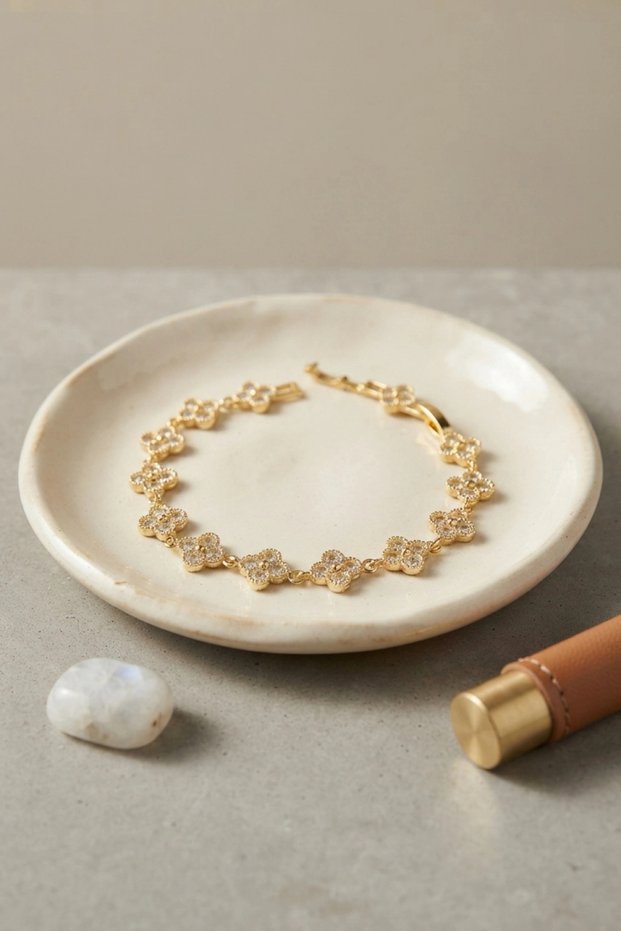 Gold Color Zircon Stone Clover Model Women's Bracelet
