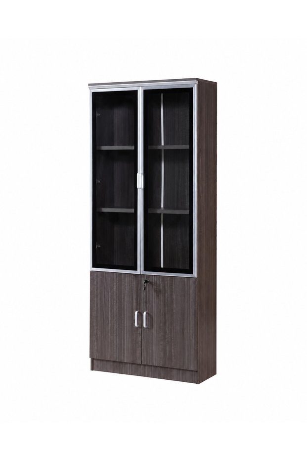 خزانة ملفات خشبية ببابين باللون الرمادي