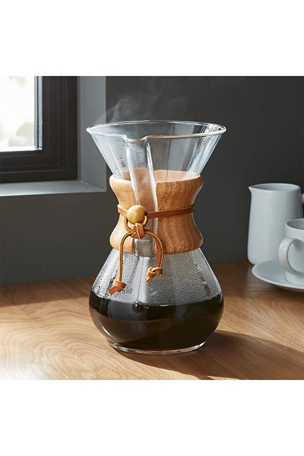 6-Cup Coffee Maker with Wood Handle, Stylish and Functional Design