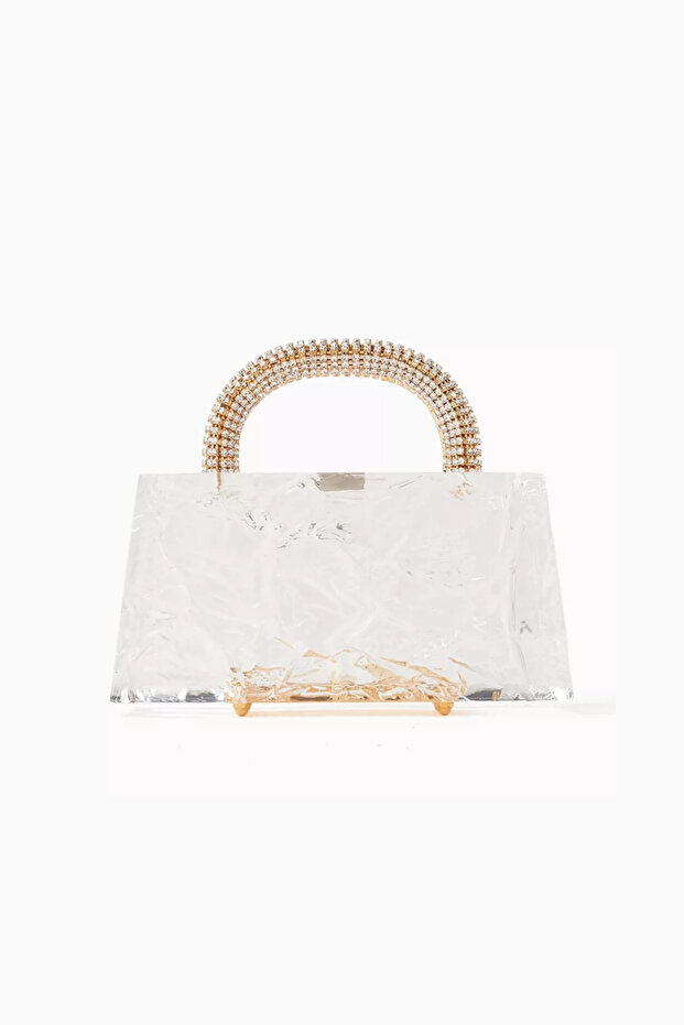 Eva Crushed Ice Acrylic Bag Elegant Hand Bag with Crystal Handle - White