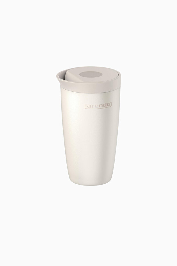 Coffee Cup to Go Thermo 350ml, Stainless Steel, 100% Leak-Proof, One-Handed Use - Beige
