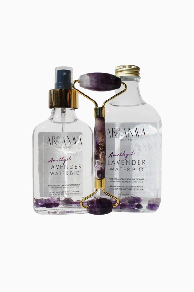 Amethyst Calm Set Lavender Water and Cooled Natural Stone Facial Massage Tool Set