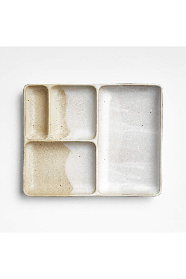 Kaito Rectangular Ceramic Bento Plate, Handmade, 4 Compartments