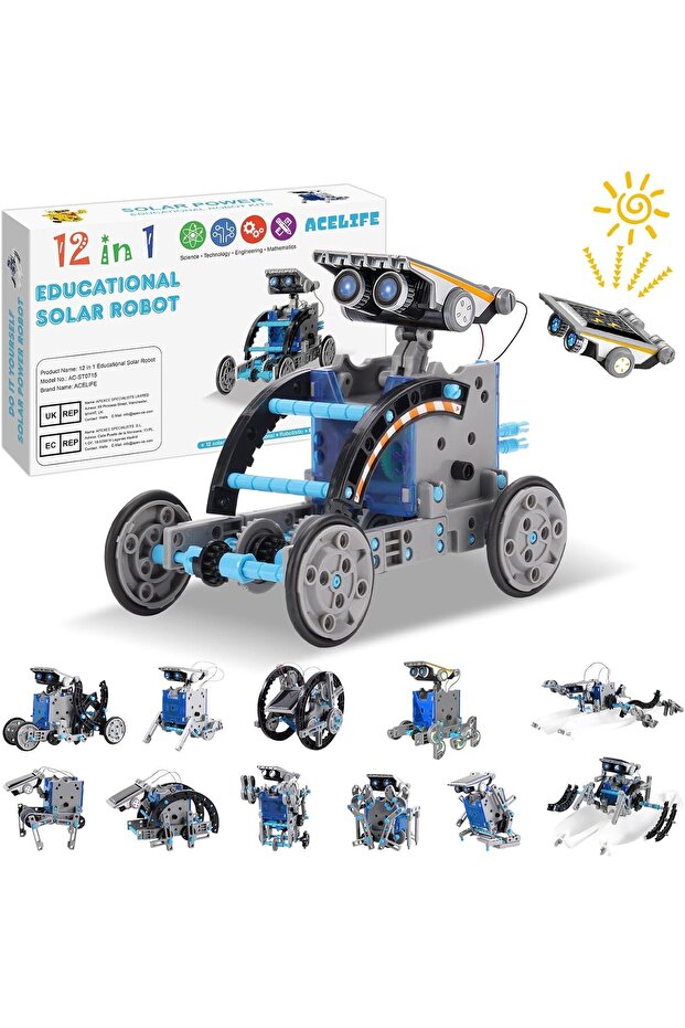 Solar Powered Robot Toy for Kids, 12 in 1 Stem Kit, DIY Construction