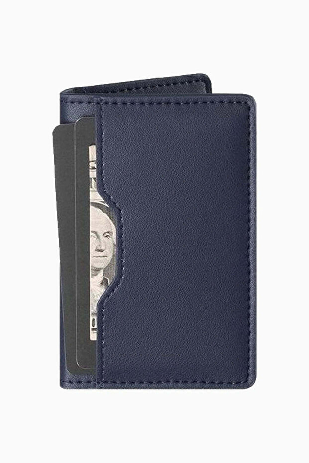 Adhesive Leather Phone Card Holder with 2 Card Capacity - Dark Blue