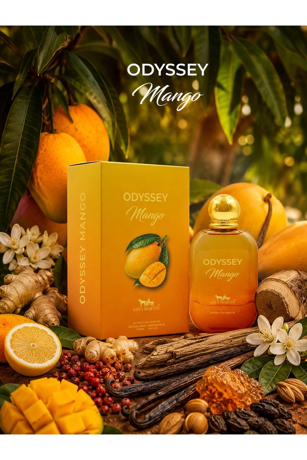Odyssey Mango Extrait de Parfum 100ml | Mango, Lemon, Ginger & Pink Pepper | Vanilla, Amber & Musk