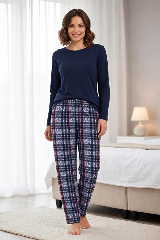 Women's Fleece Pajama Bottoms - Elastic Waist, Winter, Warm and Comfortable Model