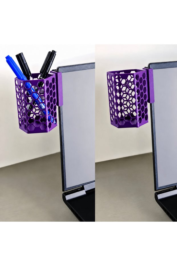 3D Printing Monitor Pen Holder - Honeycomb Patterned Laptop Edge Hexagonal Pen Holder-Purple