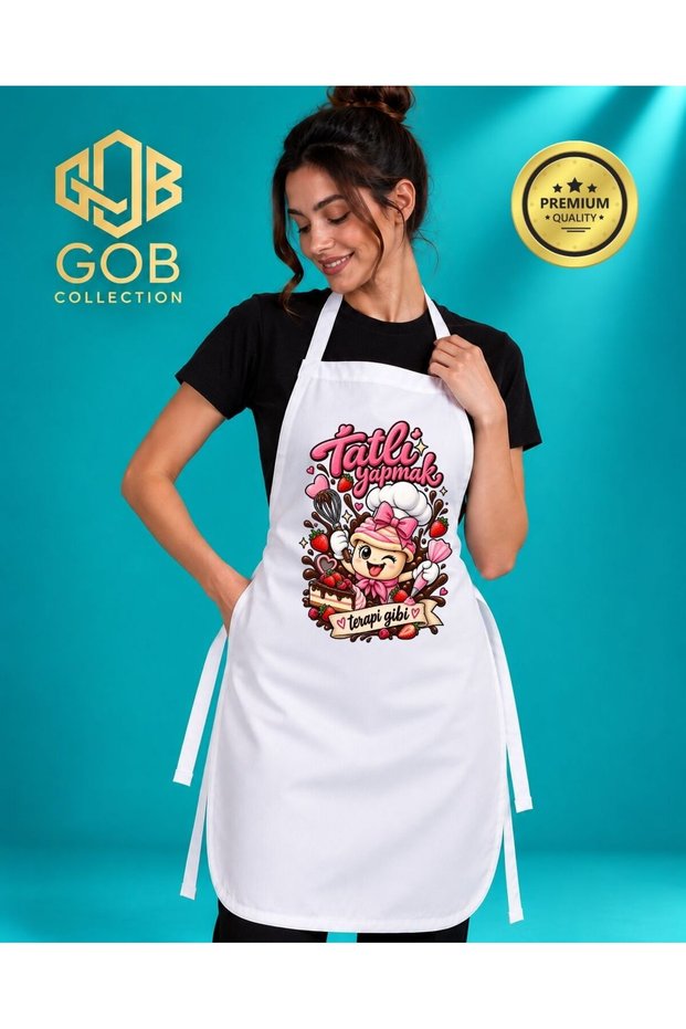Unisex Printed Kitchen Apron Cook Chef Apron Women Men White Apron-12