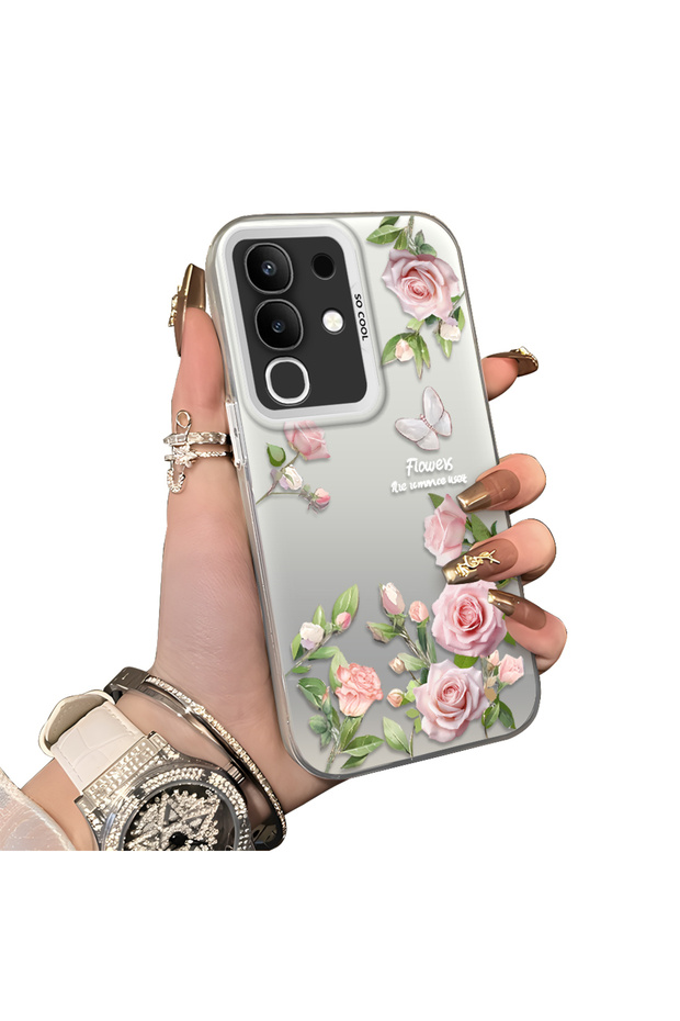 Vivo Y29 4g Compatible Elegant Pink Rose Butterfly Case, Slim Structure Perfectly Fits the Phone