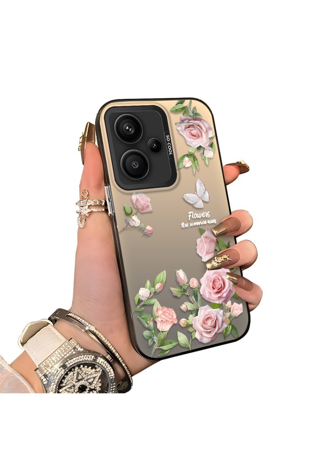 Redmi Note 13 Pro Plus+ 5g Compatible Elegant Pink Rose Butterfly Case, Slim Structure Perfectly Fits the Phone